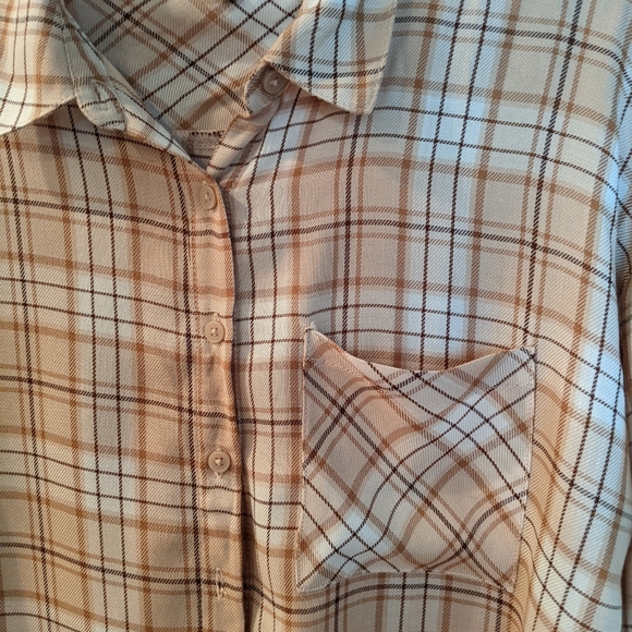 NWOT Relaxed Flannel Long sleeve, Neutral Fall Tones, Sz S - Picture 3 of 5